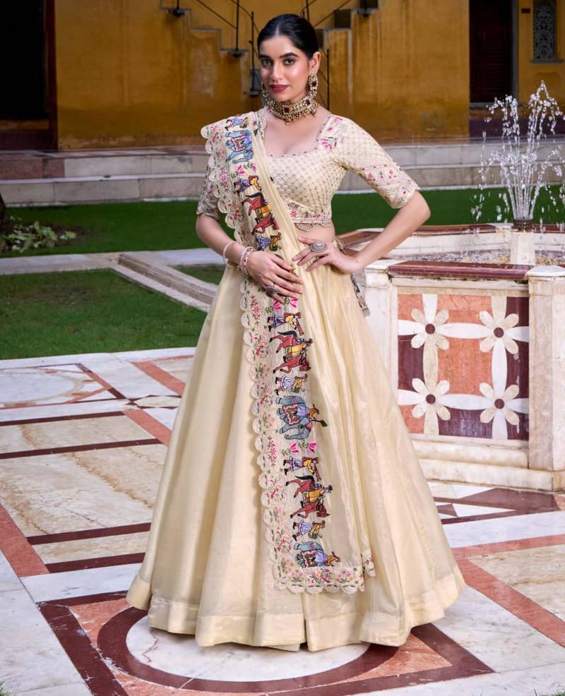 Beige Minimal Lehenga Set