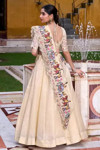 Beige Minimal Lehenga Set