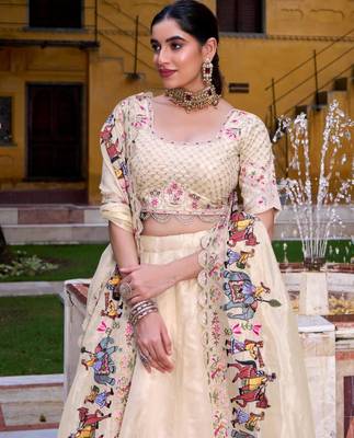 Beige Minimal Lehenga Set 4