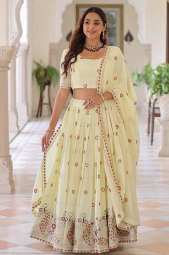 Yellow Lehenga with Peacock Embroidery