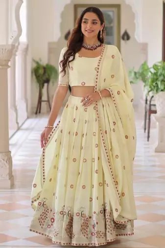Yellow Lehenga with Peacock Embroidery