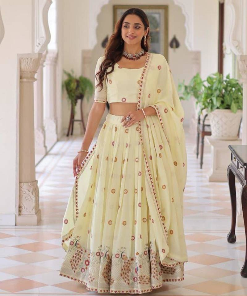 Yellow Lehenga with Peacock Embroidery