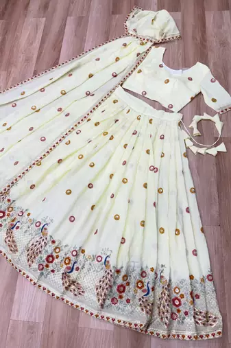 Yellow Lehenga with Peacock Embroidery