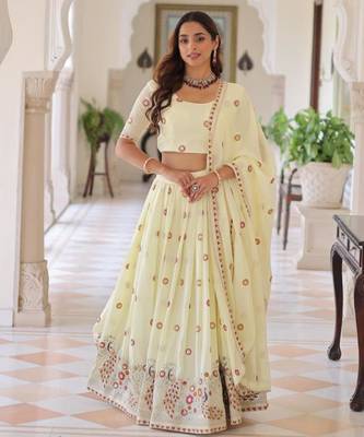 Yellow Lehenga with Peacock Embroidery 3