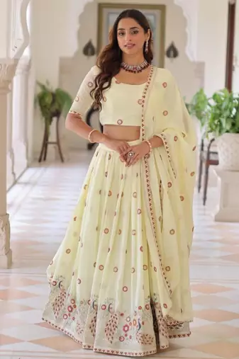Yellow Lehenga with Peacock Embroidery