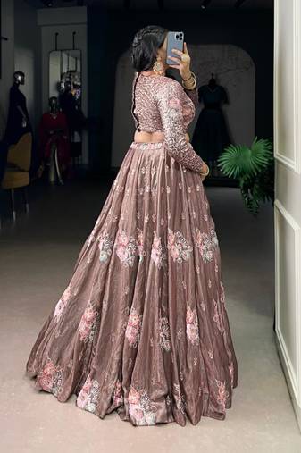 light -Brown Embroidered Lehenga
