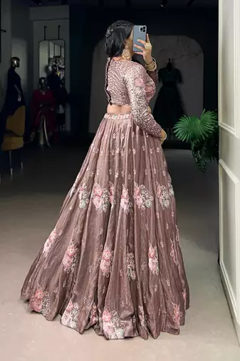 light -Brown Embroidered Lehenga