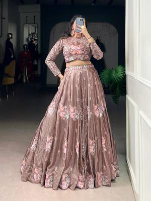 light -Brown Embroidered Lehenga 2