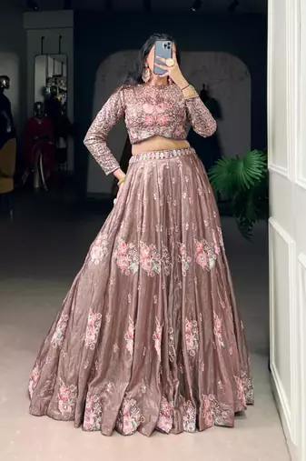 light -Brown Embroidered Lehenga