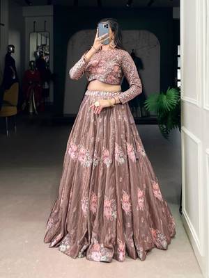 light -Brown Embroidered Lehenga 3