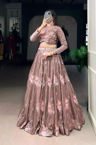 light -Brown Embroidered Lehenga