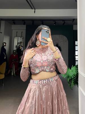 light -Brown Embroidered Lehenga 4