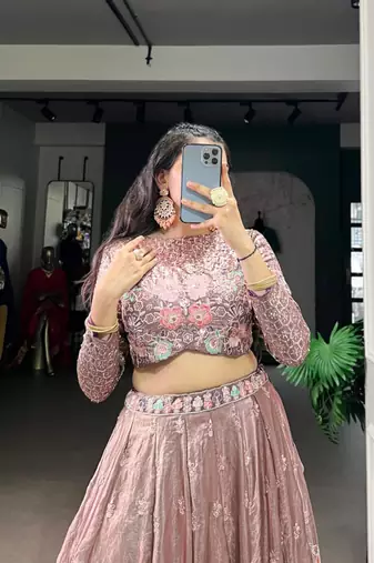 light -Brown Embroidered Lehenga