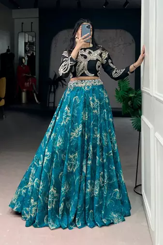 Black and Teal Designer Lehenga