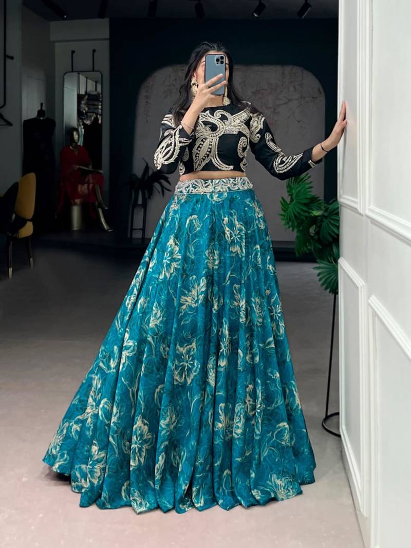 Black and Teal Designer Lehenga