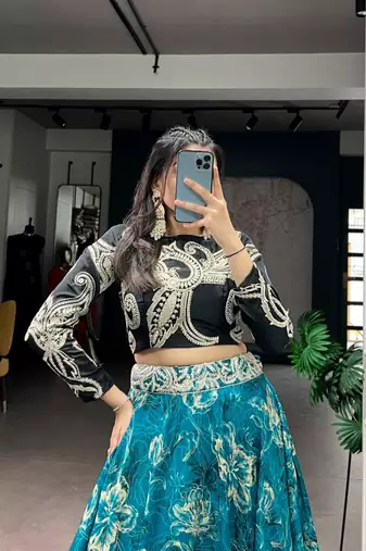 Black and Teal Designer Lehenga