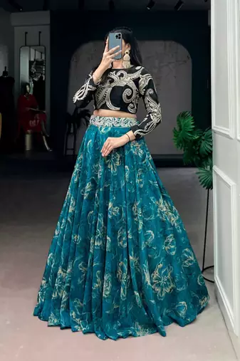 Black and Teal Designer Lehenga