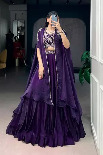 Purple Cape Style Lehenga