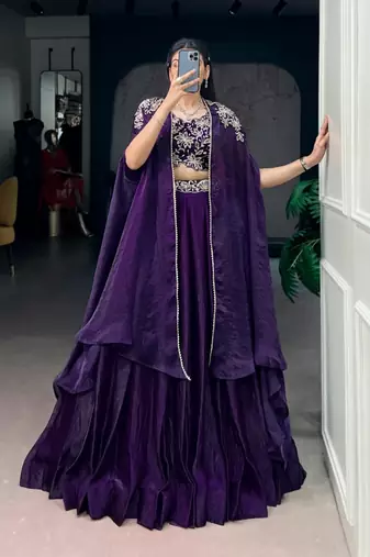 Purple Cape Style Lehenga