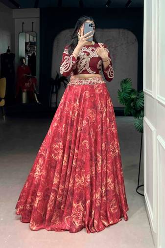 Red Floral Lehenga Set