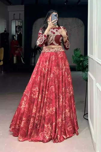 Red Floral Lehenga Set