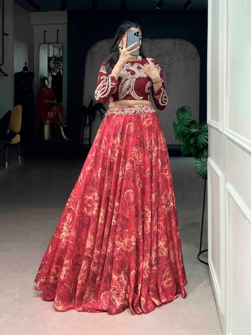 Red Floral Lehenga Set