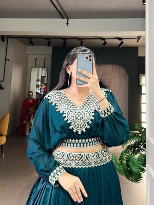 teal Green Embroidered Lehenga 2
