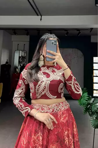 Red Floral Lehenga Set