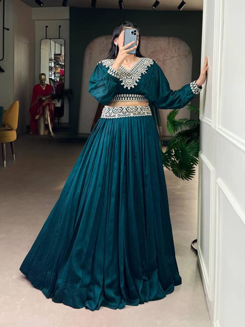 teal Green Embroidered Lehenga