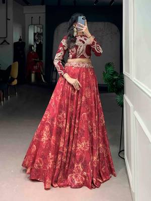 Red Floral Lehenga Set 3