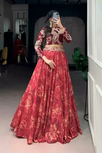 Red Floral Lehenga Set