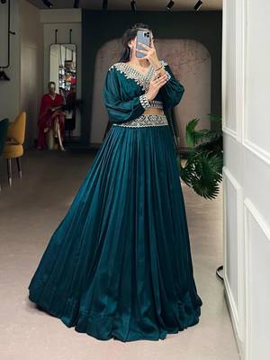 teal Green Embroidered Lehenga 3