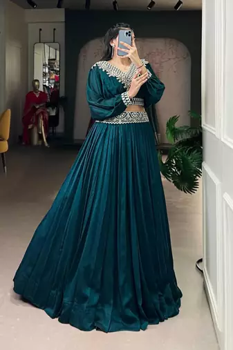 teal Green Embroidered Lehenga