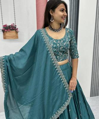Teal-green Embroidered Lehenga Set 2