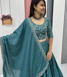 Teal-green Embroidered Lehenga Set