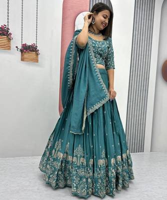 Teal-green Embroidered Lehenga Set 3