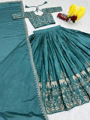Teal-green Embroidered Lehenga Set 4