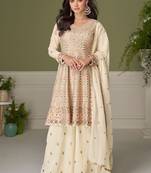 Cream embroidery real georgette salwar suit