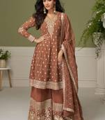 Brown embroidery real georgette salwar suit