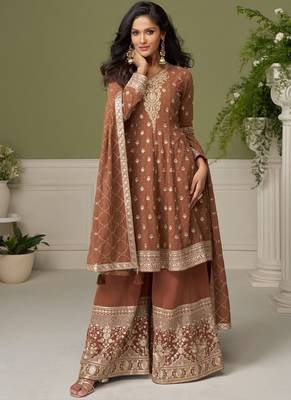 Brown embroidery real georgette salwar suit 2