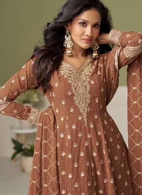 Brown embroidery real georgette salwar suit 3
