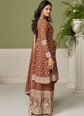 Brown embroidery real georgette salwar suit 4