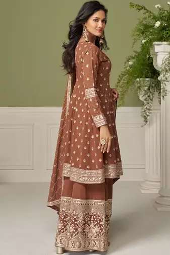 Brown embroidery real georgette salwar suit