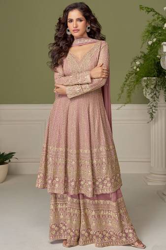 Light-pink embroidery real georgette salwar suit