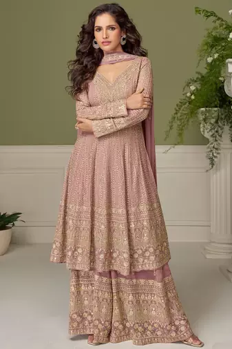 Light-pink embroidery real georgette salwar suit