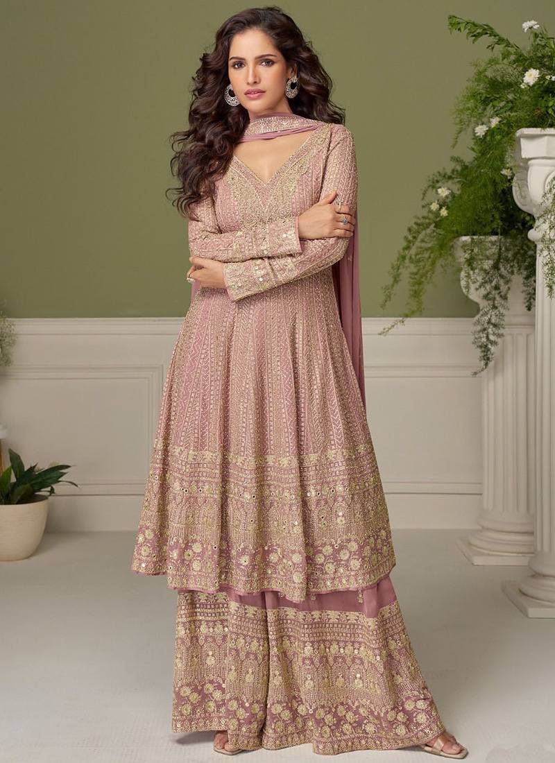 Light-pink embroidery real georgette salwar suit