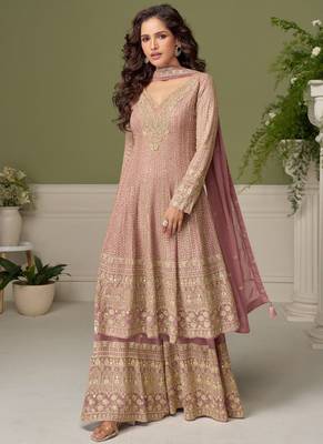 Light-pink embroidery real georgette salwar suit 2