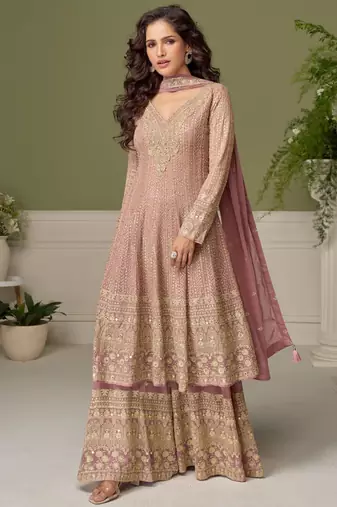 Light-pink embroidery real georgette salwar suit