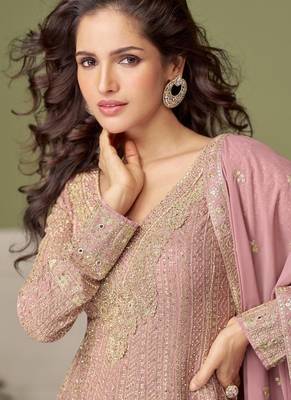 Light-pink embroidery real georgette salwar suit 3