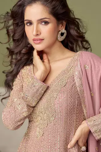 Light-pink embroidery real georgette salwar suit